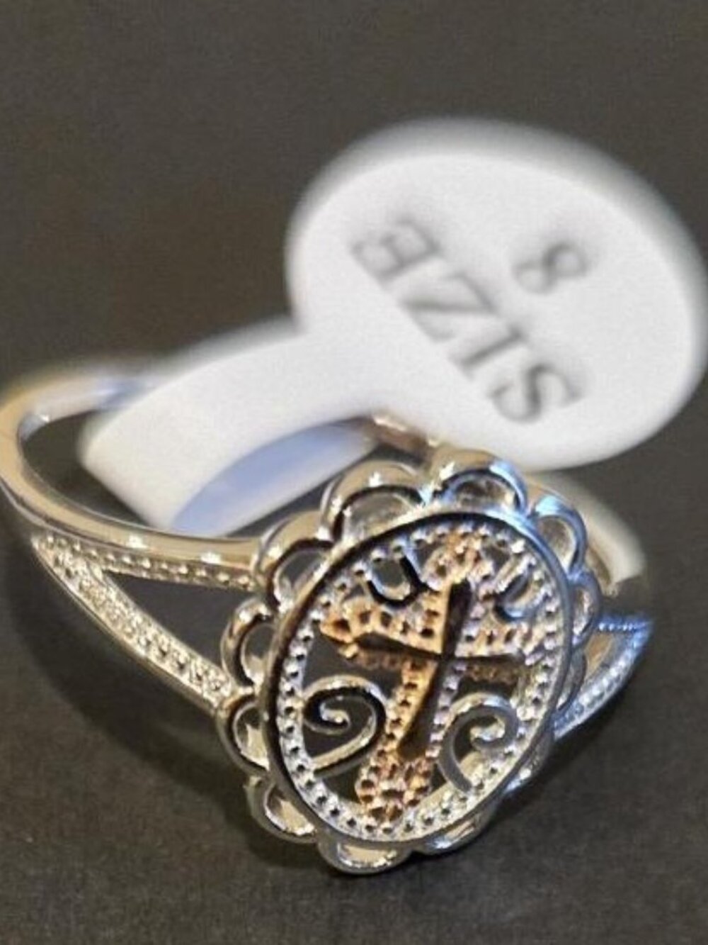 Ring Silver Tone with Gold Tone Cross Size 8